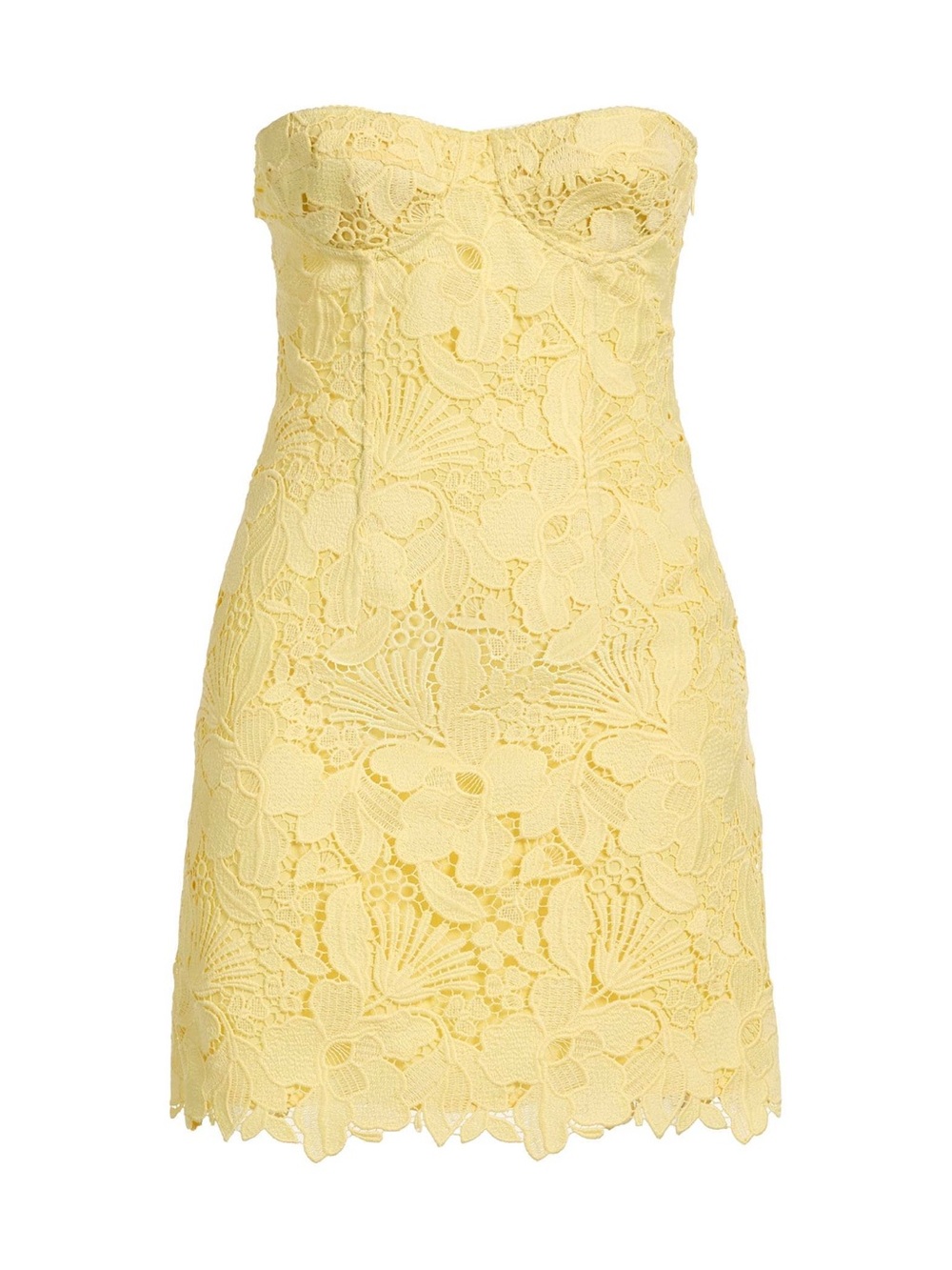 Strapless Yellow Lace Mini Dress